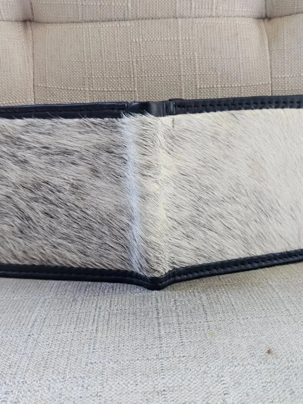Handmade Billfold Real Fur White/Black Genuine Leather Cardholder Wallet Purse